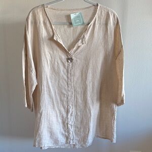 NWT Women's Beige Linen Button-Up Top